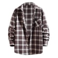 thumbnail image 5 of Men Fashion Square Print Lightweight Breathable Long Sleeve Lapel Shirt Purple 4XL, 5 of 5