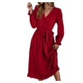 thumbnail image 2 of cfhntfmh Robes Boho pour Femmes Mode Manches Longues Portefeuille Col en V Ourlet à Volants Robe Trapèze Automne à Étages Ceinturée Fluide Midi Robes, 2 of 5