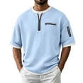 thumbnail image 4 of hotojiny Men's Quarter Zip Pullover Lightweight Textured Half Sleeve Sweatshirt Casual Crew Neck Patchwork Shirts, 4 of 7