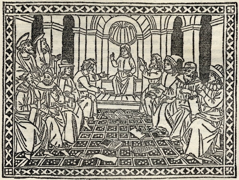 Our Saviour And The Doctors After An Illustration In Epistole Et Evangelii Printed Florence 1516 From A Catalogue Of A Collection Of Engravings Etchings And Woodcuts By Richard Fisher Published 1879 C