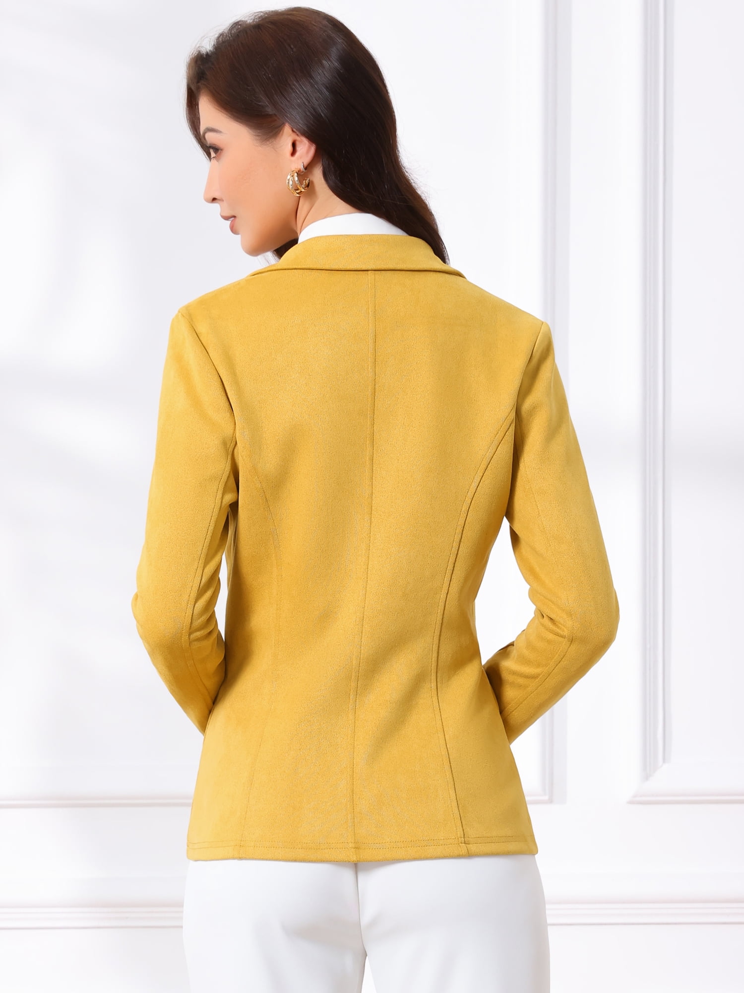 DARING DIVA Women's Faux Suede Lapel Collar Long Sleeve Work Jacket XL Yellow