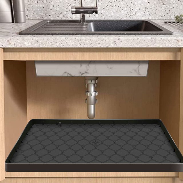 Washranp Kitchen Under Sink Mat with Drainage Hole,Waterproof Silicone