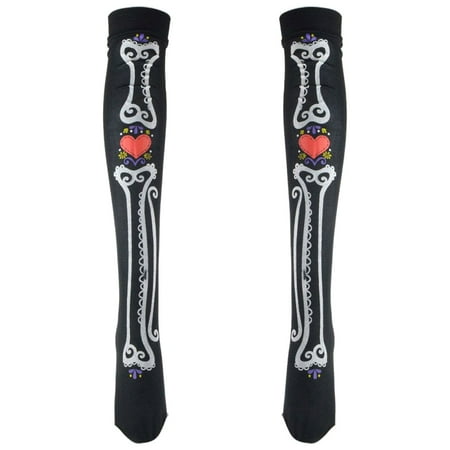 

Women Halloween Skull Long Socks Cross Thigh High Over Knee Socks Party Clothing