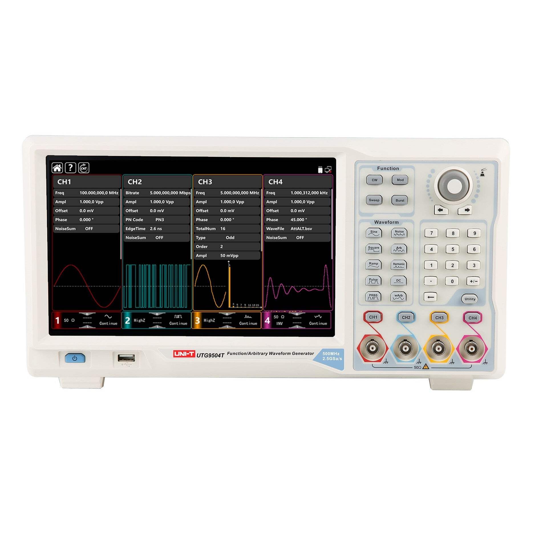 UNI-T UTG9504T 500MHz 4 Channels 500MHz Elite-Series Arbitrary Waveform Generator 2.5GSa/s Memory Depth 64Mpts 10.1-Inch Display