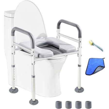 Raised Toilet Seat with Handles up to 450lbs, Wide Padded Toilet Seat Risers for Seniors & Handicap, Stand Alone Toilet Safety Chair, Raised Toilet Seat