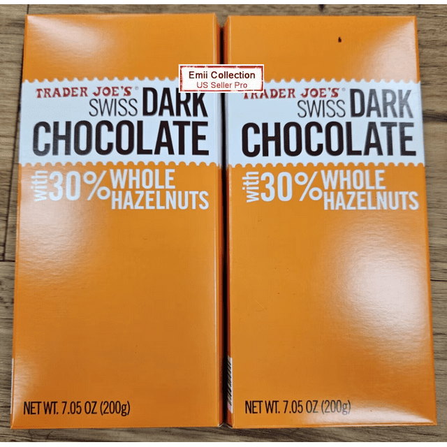 Trader Jo's Swiss Dark Chocolate with 30 Whole Hazelnuts 7oz 200g (2