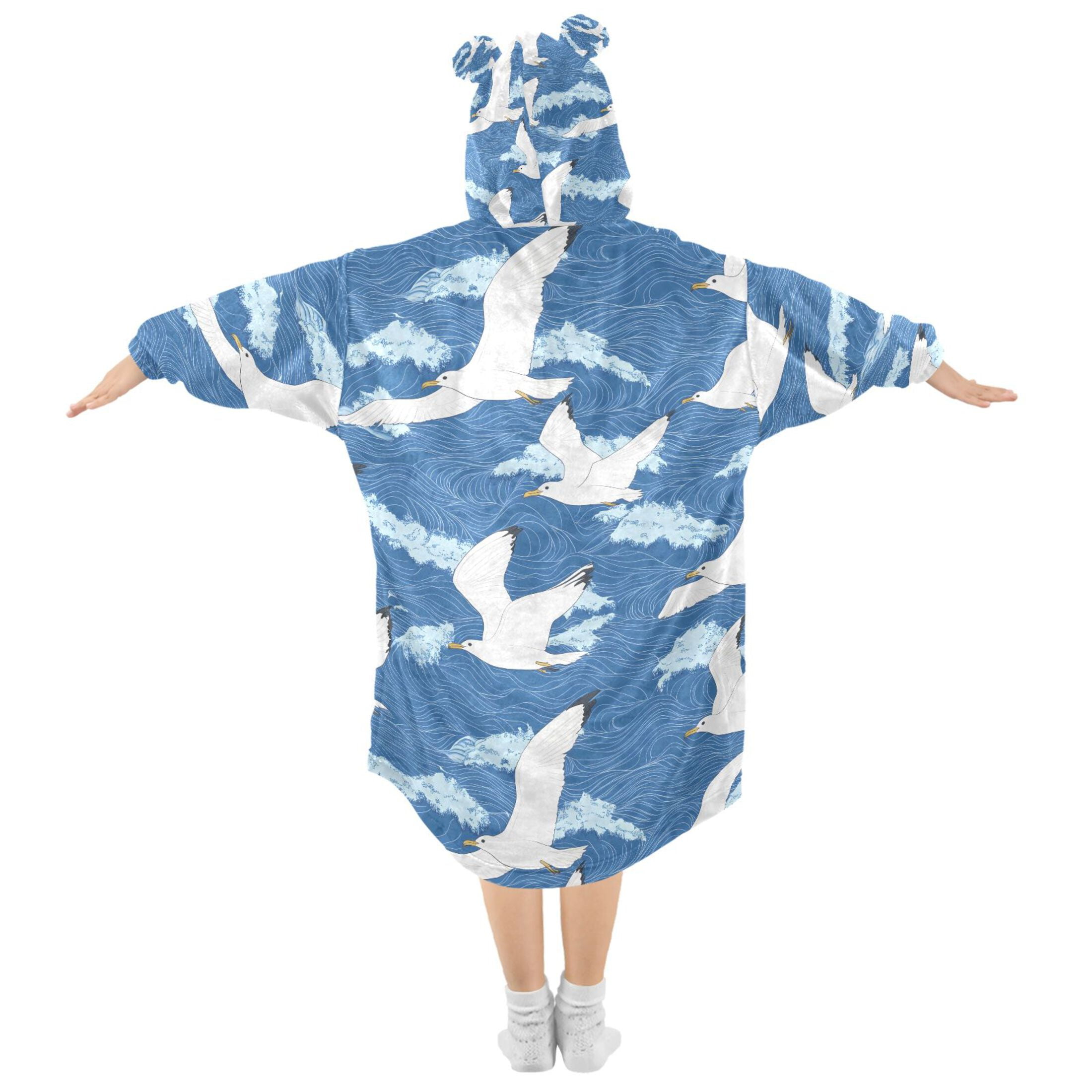joogoo Blanket Hoodie for Seagulls Wavy Oversize Sweatshirt 3-14 YR L