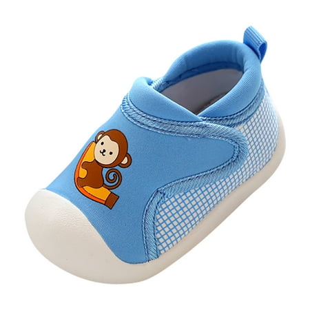 

kpoplk Baby Walking Shoes Girls Boys Leisure Shoes Cotton Cloth Cartoon Prints Soft Bottom Slippers For Toddler Girls(Blue)