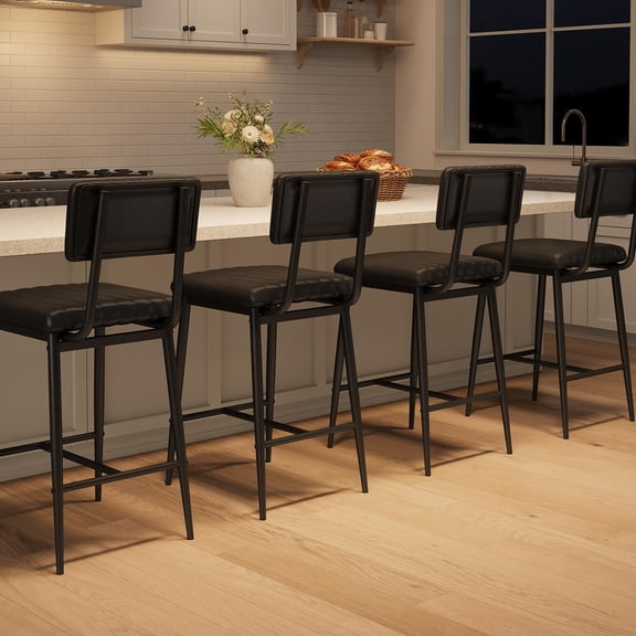 Bar Stools Set of 4 with Backrest and Footrest, Counter Height Bar Stools of 4 with Thick Cushion & Thickened Metal Legs for Island, Counter Bar, Kitchen,Black