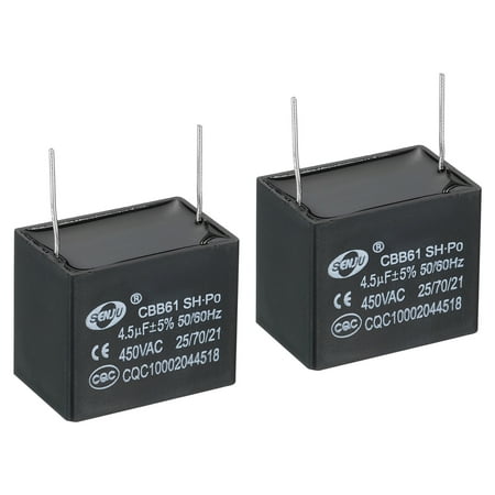 

CBB61 Ceiling Fan Capacitor 2pack 4.5uF 450V AC 50/60HZ with 2Pins 38x23x32mm for Fan
