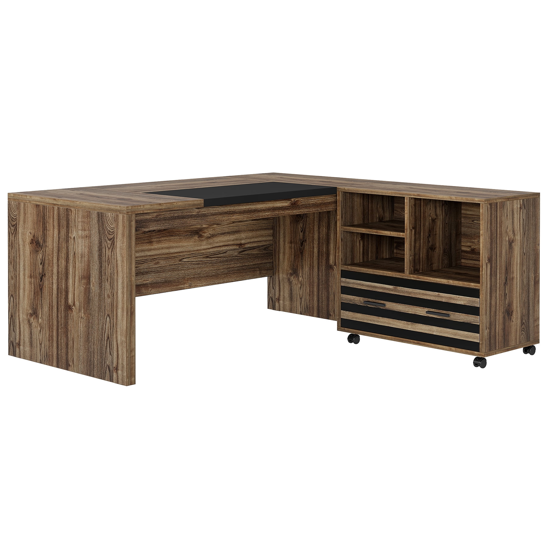 MAYEERTY 62.2" Office Desk Set: Mobile Cabinet, 450lb Capacity, Black & Grey Stripe Design