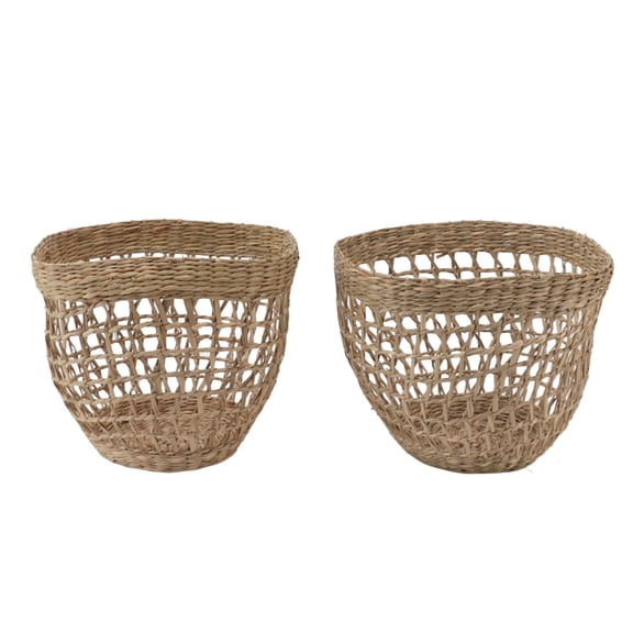 Yajisi 2-Pack Woven Sea Grass Storage Basket, Handwoven Flower Plant Basket for Farmhouse Home Decor - 8.7" D x 7.1" H