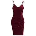 thumbnail image 6 of LFEOOSTWomen's Sexy Bodycon Dress Sleeveless Velvet Spaghetti Strap Wrap V Neck Ruched Club Party Cocktail Midi Dresses, 6 of 7