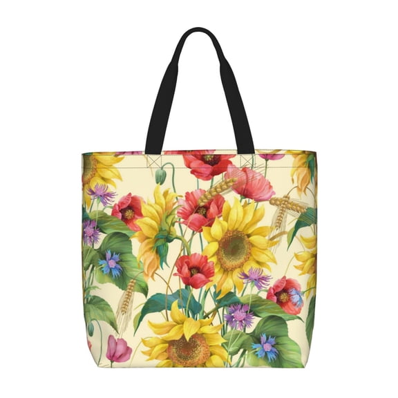 Vsdgher Sunflower Cornflower Poppy print Tote Bag for Women Shoulder Bag with Zipper Large Shoulder Bag Handle Handbag Portable Washable for Travel, Work