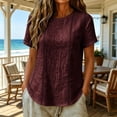 thumbnail image 5 of ClodeEU Women's Striped Round Neck Short Sleeve Blouse,Casual Summer Linen Blend Tee Wine,Women's Plus L, 5 of 9