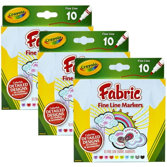 Crayola Fabric Markers, Fine Point, 10 Count, 3 Pack