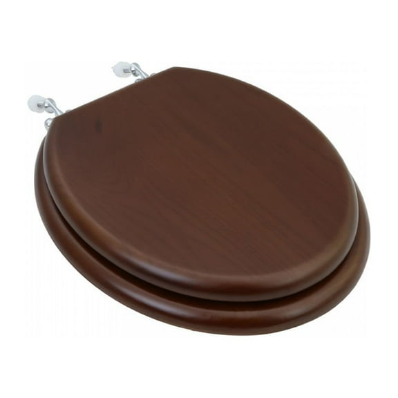Renovators Supply Dark Oak Wooden Toilet Seat Round Toilet Seat w/Chrome Hinges and Non Slip Bumper