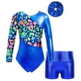 thumbnail image 4 of inlzdz Kids Girls Shiny Metallic Gymnastics Outfits Long Sleeve Dance Leotard with Shorts Hair Band Royal Blue 10, 4 of 9