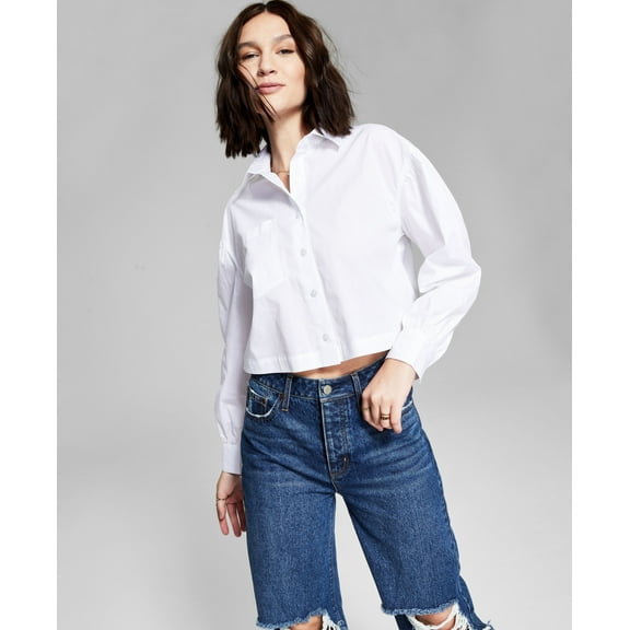 Now This Puffed Cropped Poplin Shirt White XS