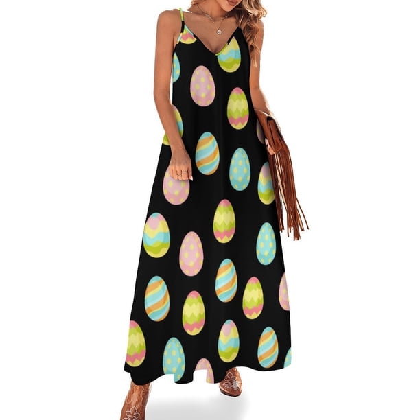 Vestido sin mangas negro con huevos de Pascua, vestidos elegantes para mujer, conjuntos de playa para mujer