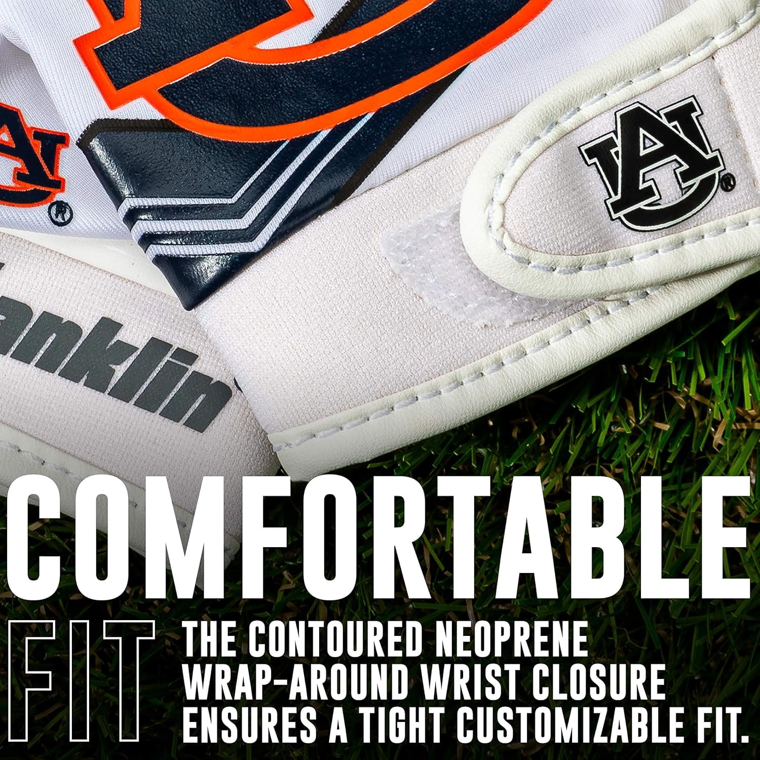 Franklin Sports Auburn Tigers Kids Football Receiver Gloves - Youth Official NCAA College Team Football Gloves - Silicone Palm Receiver Gloves for Kids Ages 7 -10 - Youth Small/Extra Small