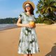 thumbnail image 4 of Balery green plaid Moose tree Vestidos sueltos de manga corta para mujer, vestidos de verano 2025, vestidos casuales de corte A con vuelo., 4 of 6