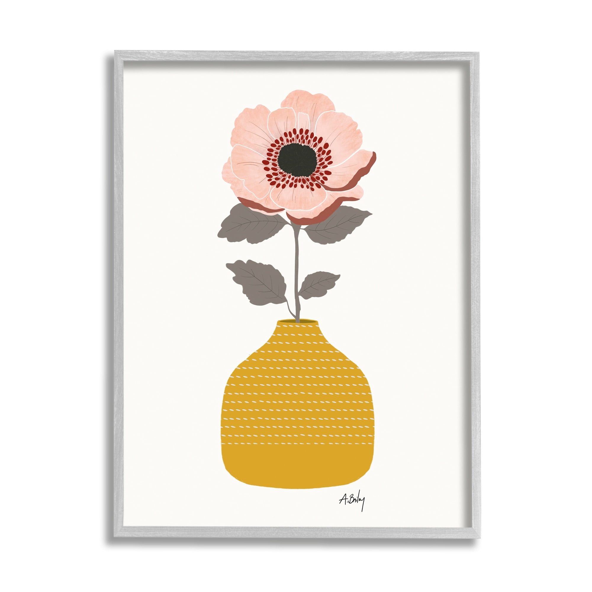 Stupell Industries Modern Pink Poppy Patterned Pottery Minimal Still Life, 24 x 30,Design by Anne Bailey Art