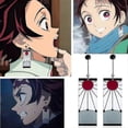 thumbnail image 3 of 925 Sterling Silver Tanjiro Earrings,anime Demon Slayer Cosplay Tanjiro Black Earrings Ear Clip Kimetsu No Yaiba Hanafuda Halloween For Men Women Earr, 3 of 5