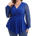 thumbnail image 2 of FRSASU Plus Size Clearance Women Loose Long Sleeve Solid V-neck Blouse T-shirt Tops Blue 18(XXXXXL), 2 of 6