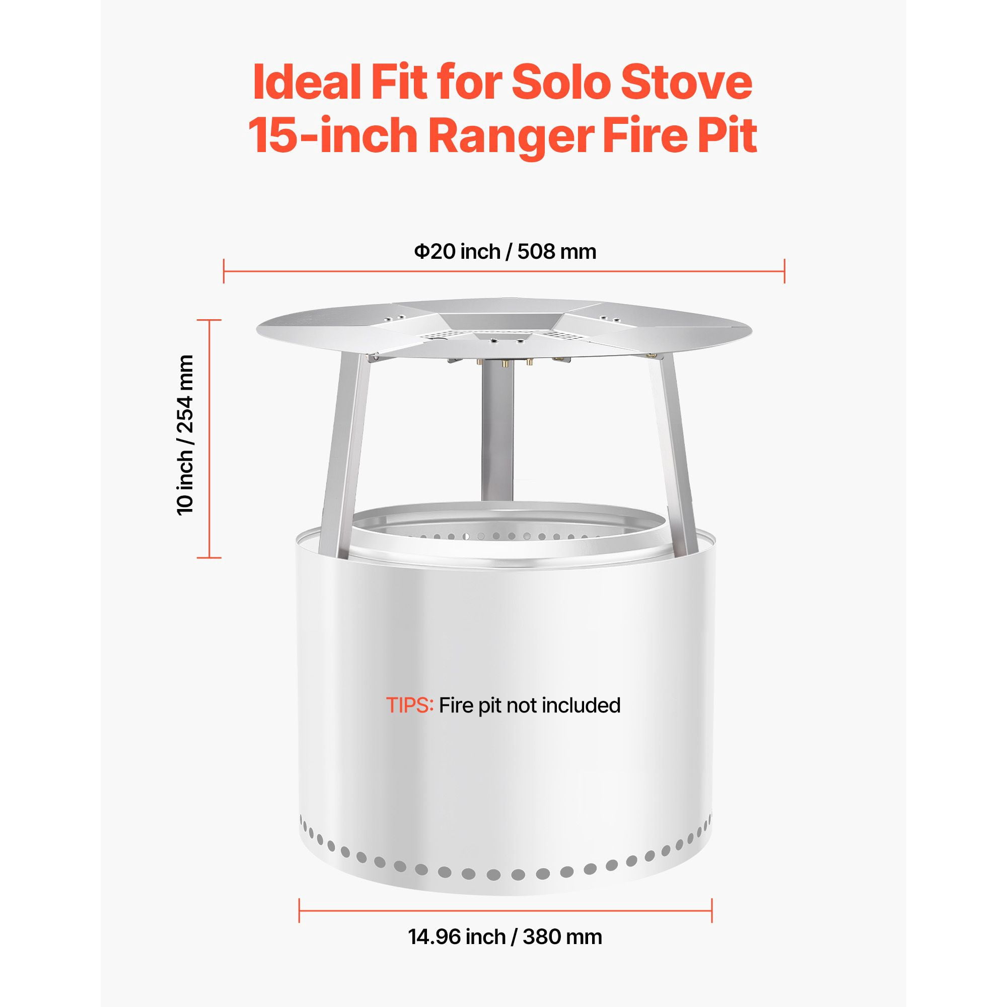 Heat Deflector for Solo Stove Ranger, 304 Stainless Steel, 3-Point Leg Support, Heat-Resistant, Spark-Proof, for Fire Pit Camping Cooking