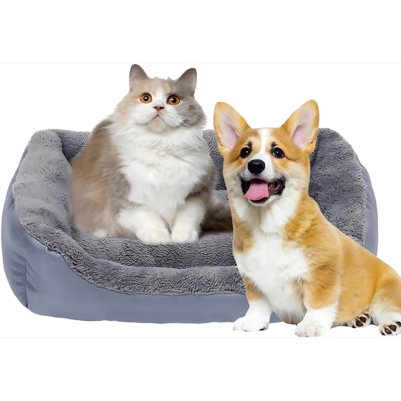 Yangpanpan 24 x 18 Inch Rectangle Washable Faux Fur Pet Bed, Waterproof Non-Slip Bottom, Grey