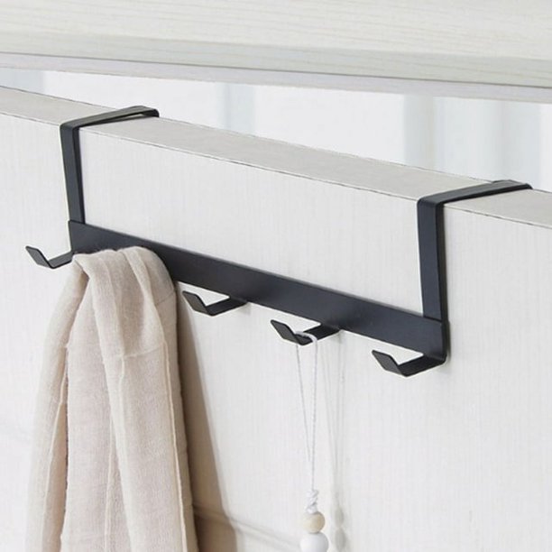 Lingouzi - Gancho resistente para colgar sobre la puerta, ideal para colgar ropa, abrigos, bolsos, batas, toallas, baños y armarios. Resistente, antioxidante, ligero, con 5 ganchos de aluminio negro.
