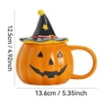 thumbnail image 3 of Taza de calabaza de Halloween con tapa de sombrero de bruja – Taza de café de cerámica para otoño – Bonita taza de calabaza para fiestas de Halloween, chocolate caliente, té y café., 3 of 8