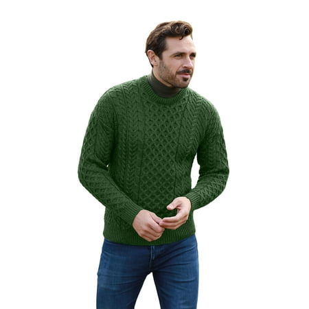 Aran Woollen Mills Men's Irish Traditional Aran Wool Pullover