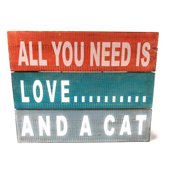 All You Need is Love... And A Cat Beach Sign on Wood Planks 12" X 9.5" | #nik3212