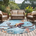 thumbnail image 4 of Round Rugs 5Ft, Blue Coastal Octopus Round Area Rug Washable Indoor Throw Carpet, Summer Beach Starfish Botanical Soft Non Slip Circle Rug for Cabinet Bathroom Home Decor Aesthetic, 4 of 8