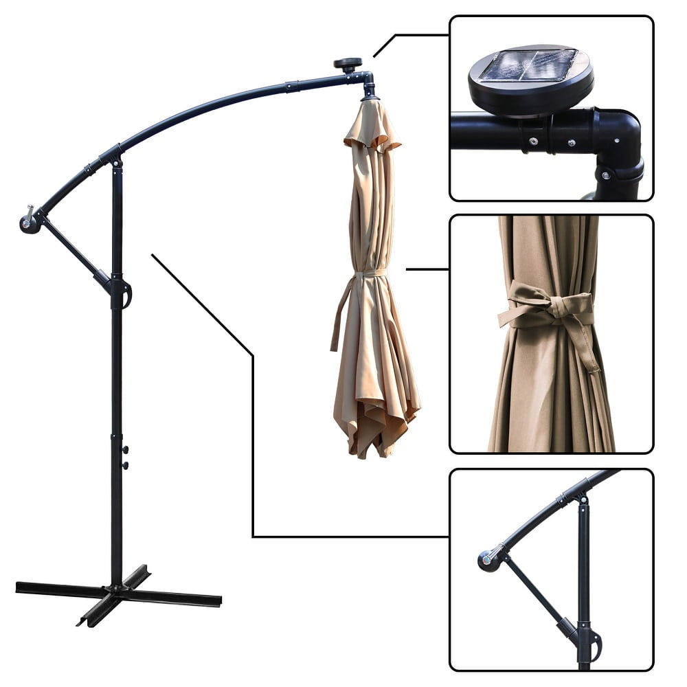 Abble 10ft Outdoor Hanging Offset Cantilever Solar LED Umbrella with Crank - Tan
