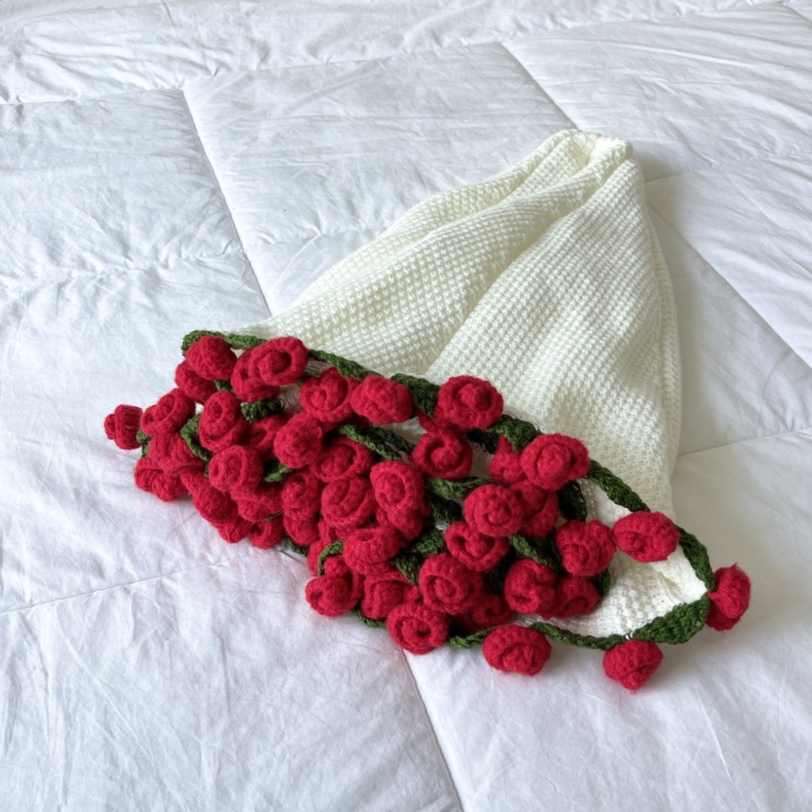 ZenCart DIY Crochet Flowers Blanket Rose Bouquet Blanket Crocheting Kit Bouquet Throw Blanket Craft Kit for Mother's Day Birthday Gift Home Decor