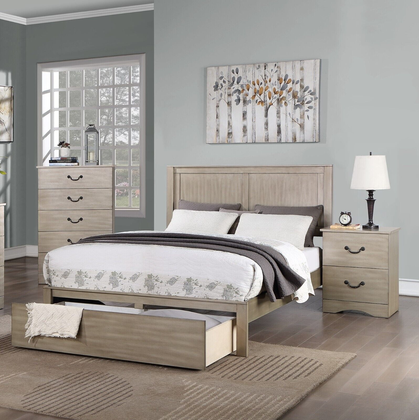 Eastern King Size Bed And 2x Nightstands 3pc Bedroom Set Storage Underbed Drawers Footbaord