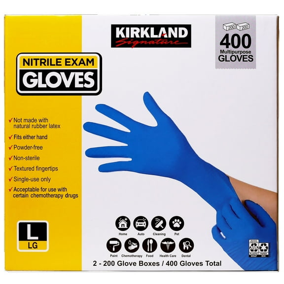 Kirkland Signature Nitrile Exam Gloves, Powder Free, Large (400 Count)