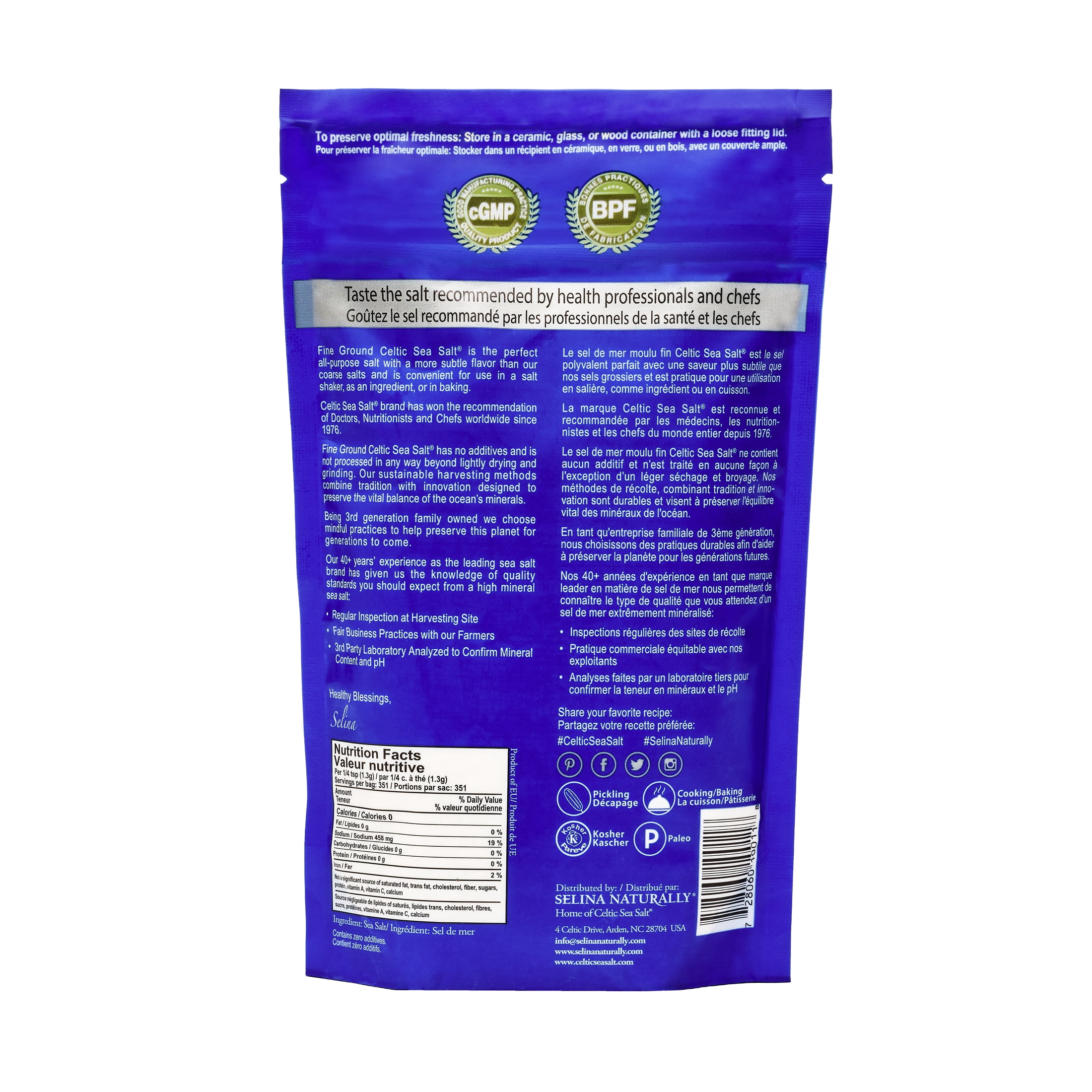 (2 pack) Celtic Sea Salt Fine Ground Sea Salt, Kosher Certified, Resealable Bag, 16 oz