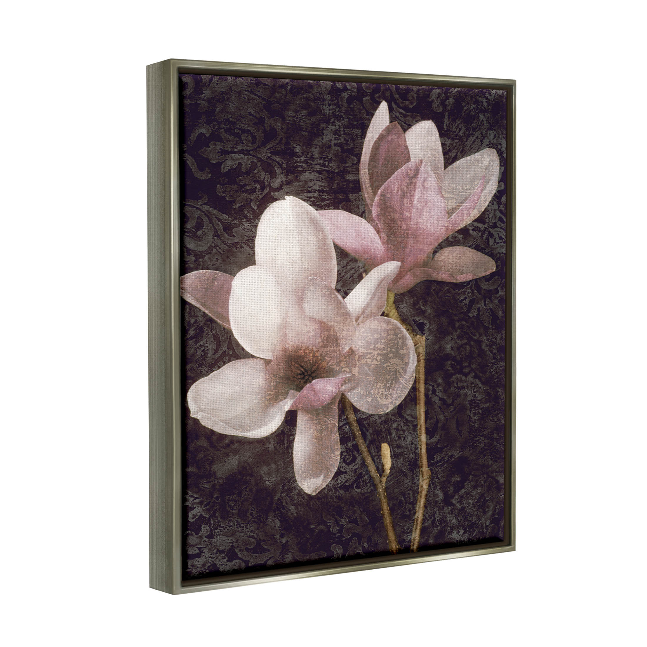 Pink Vintage Patterned Orchid Botanical & Floral Graphic Art Luster Gray Framed Art Print Wall Art