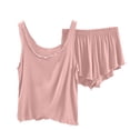 thumbnail image 2 of BaoFuBaoMei Modal Pajamas Women 2 Piece Plus Size V Neck Tank and Shorts Sleepwear Ruffle Trim Solid Soft Lounge Set, 2 of 6