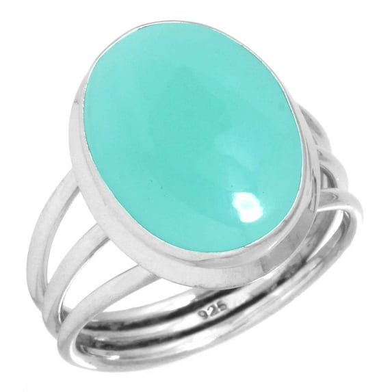 925 Sterling Silver Ring For Women - Girls Aqua Chalcedony Gemstone Silver Ring Size 8.5 March Birthstone Boho Silver Ring Size 8.5 Friendship Day Gift For Mother Gemstone 925 Silver Jewelry