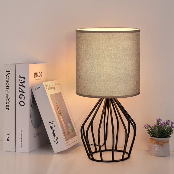 Modern Table Lamp 2 Piece Set-Black Metal Bedside Lamp For Bedroom, Grey Zhen'z
