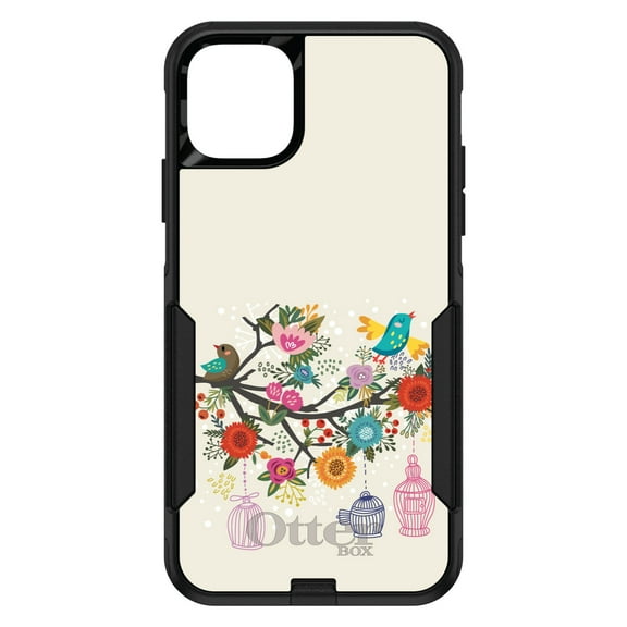 DistinctInk OtterBox Commuter Custom Case for Apple iPhone 15 (6.1" Screen) - Floral Birds Teal Red - Wireless Charging Compatible