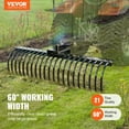 thumbnail image 2 of VEVOR Tow Behind Landscape Rake, 60" Tow Dethatcher with 21 Steel Coil Tines, Lawn Dethatcher Rake Attaches to 48" or 60" Toolbars and 3-point Suspension Systems, for Leaves, Pine Needles, and Grass, 2 of 9