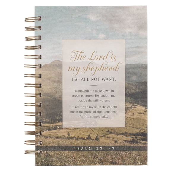 Christian Art Gifts Inspirational Journal, The Lord is My Shepherd Wide Ruled Notebook, Ps. 23:1-3 Bible Verse, Green Fields/Hills Scenery, 192 Lined Pages w/scripture, (8.4” x 6.4” x 1”)