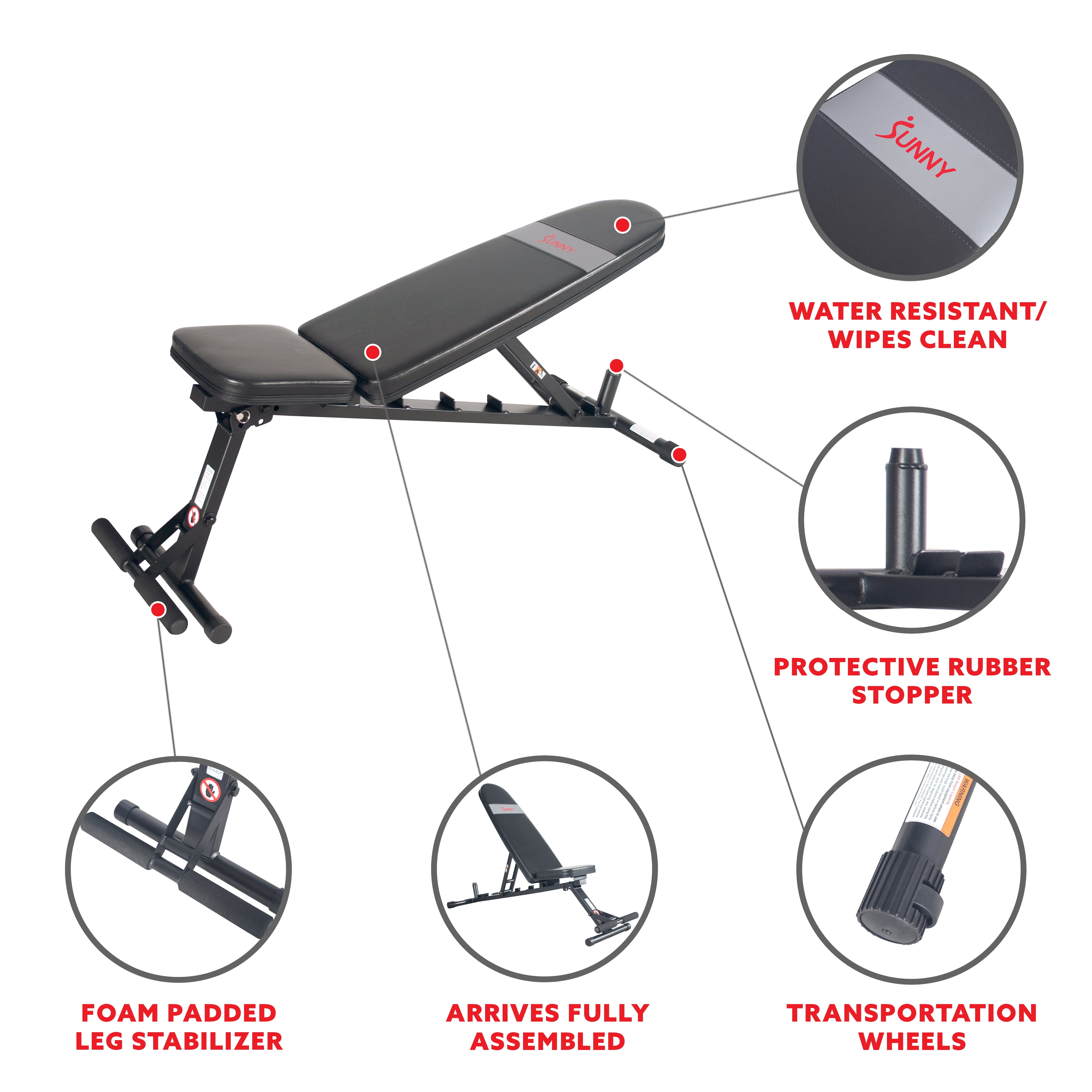 Sunny Health Fitness Adjustable Utility Weight Bench SF BH6921