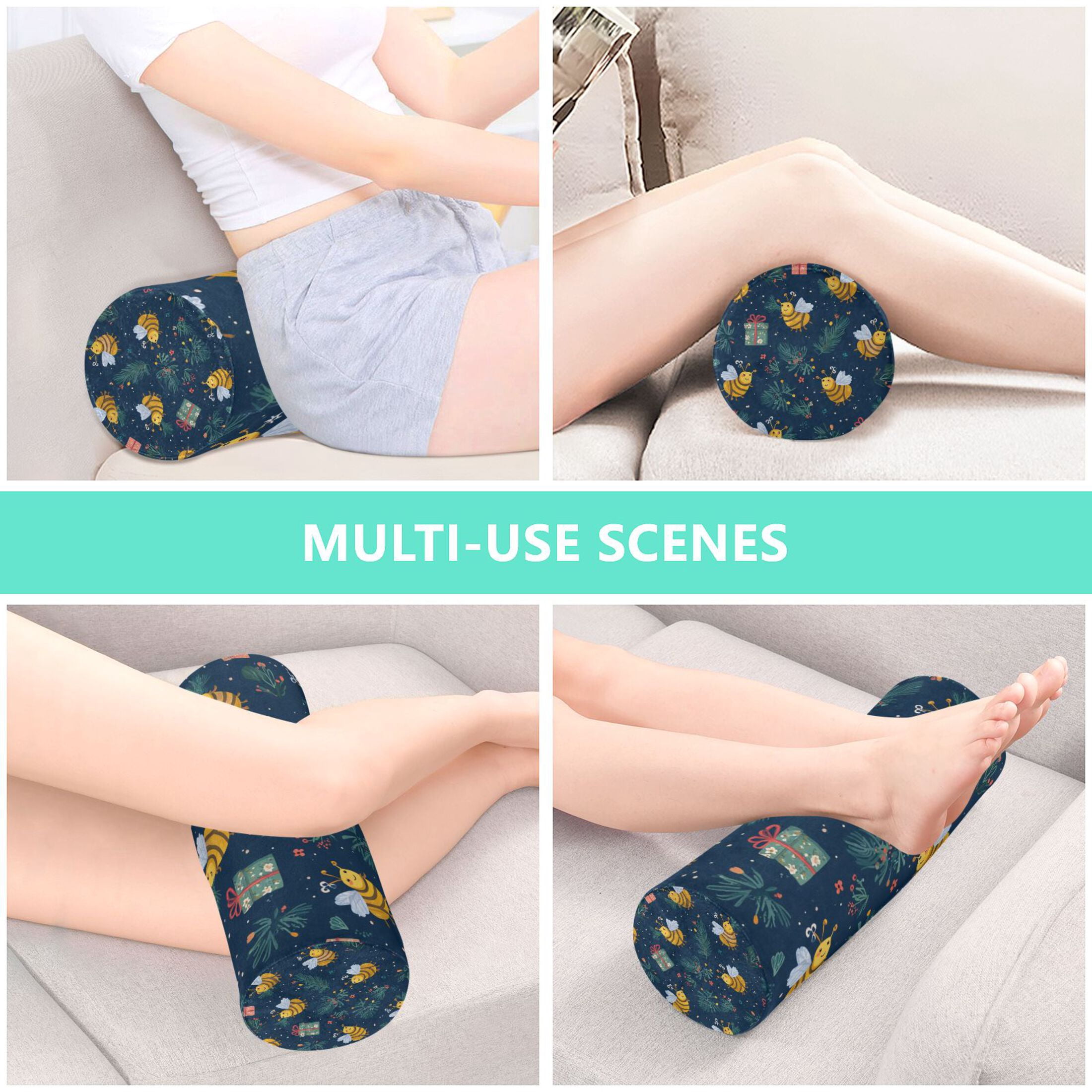 Neck pillow Round Cervical Pillow Cylindrical Pillow Lumbar Pillow Sofa Headrest Pillow Support For the Back, Neck and Head Warm Christmas Bees